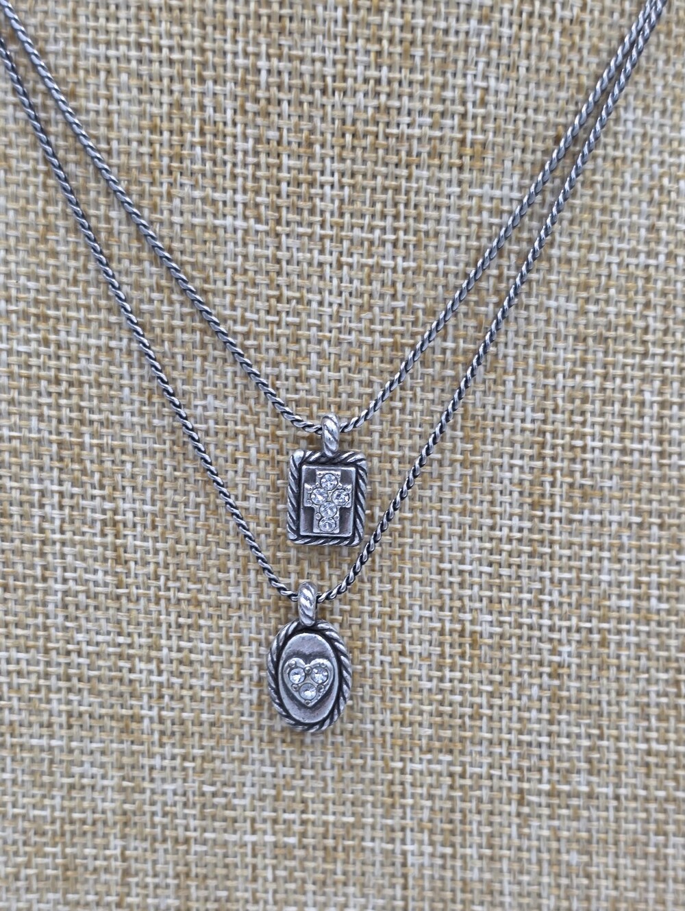 Brighton Reversible Cross and Heart Layered Necklace Silver Gold Tone Crystal